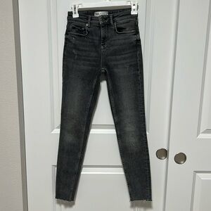 Zara Jeans Denim Black Raw Hem Skinny Pants